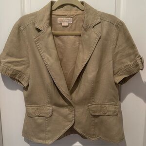 Michael Kors Safari Khaki Short Sleeve Blazer Jacket 100% Linen
